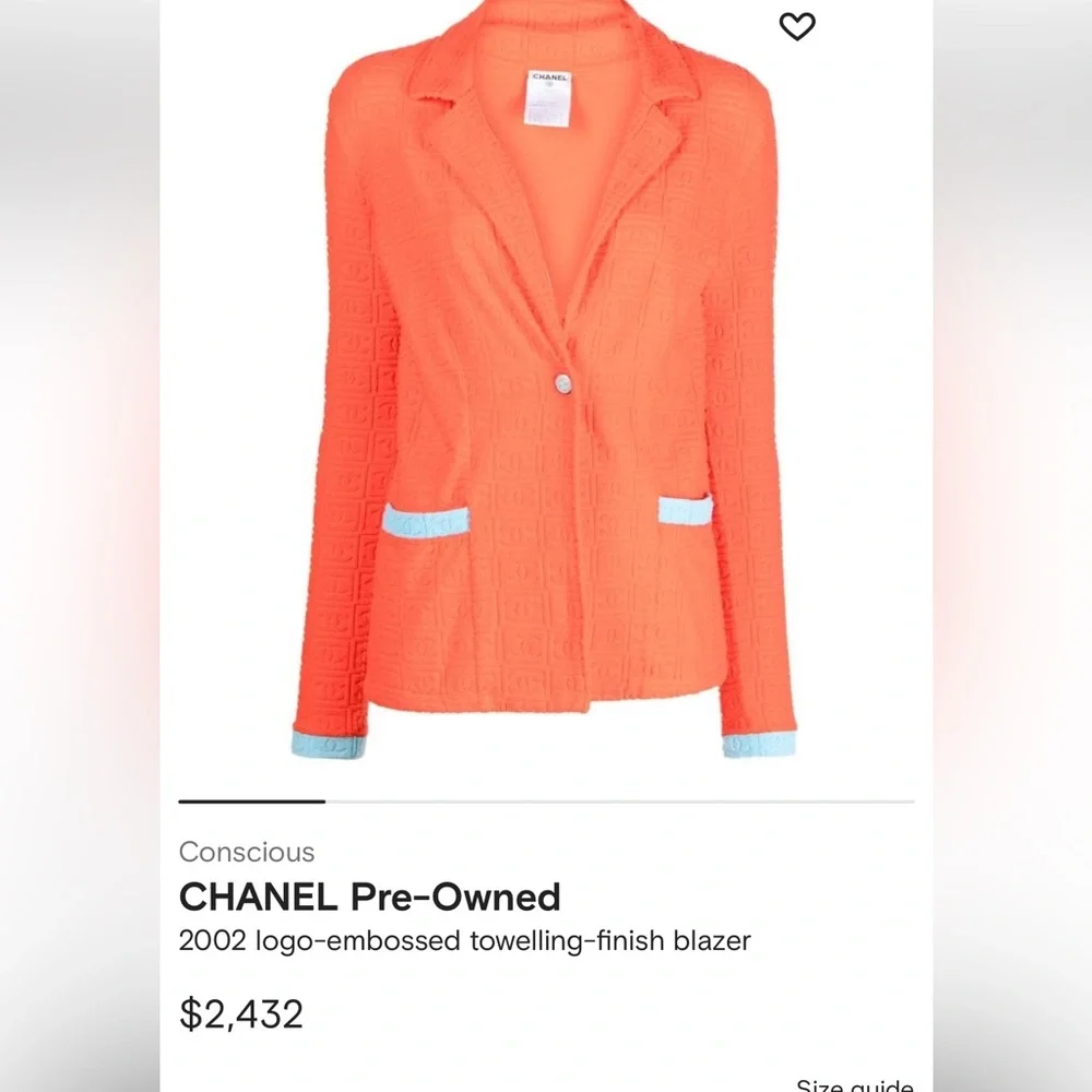 Summer vintage Chanel terry cloth blazer cc logo embossed